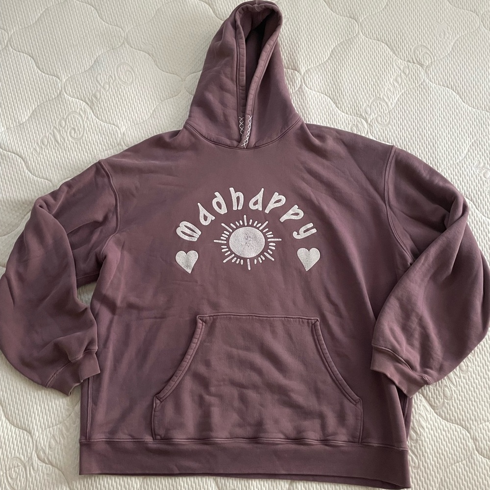 MADHAPPY Unisex Sz XXL Oversized Heavyweight Cotton Purple Graphic Logo Hoodie